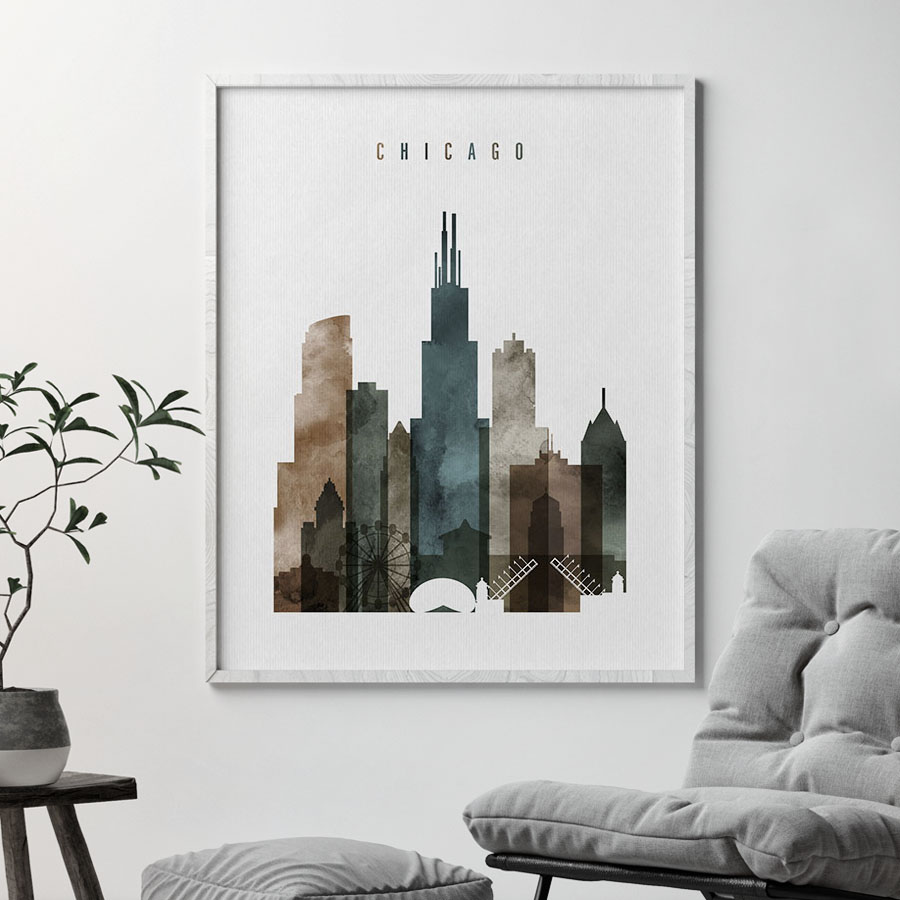 900x900 Chicago Poster Watercolor 2 Artprintsvicky - Chicago Watercolor
