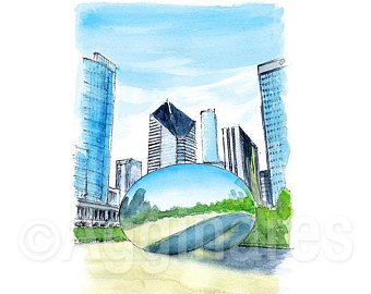 340x270 Chicago Watercolor Etsy - Chicago Watercolor