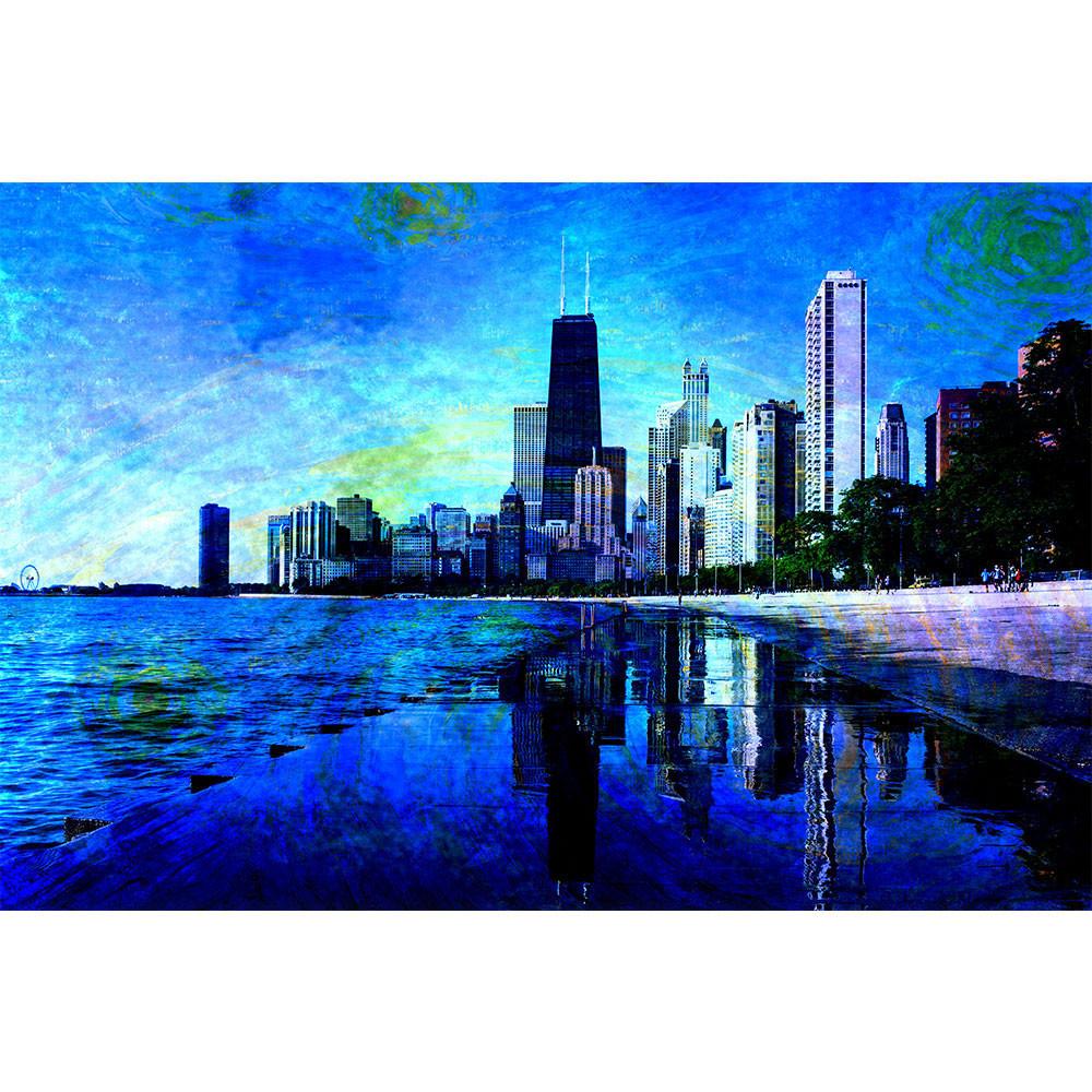 1000x1000 Starry Chicago Abstract Watercolor Wall Graphic - Chicago Watercolor