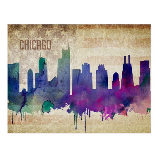 540x540 Chicago, Il Watercolor City Skyline Postcard - Chicago Watercolor