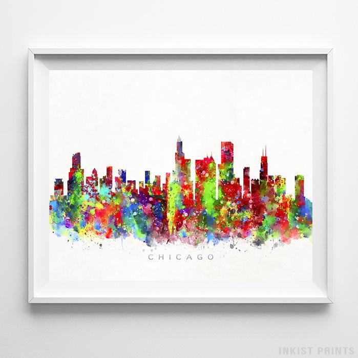 699x699 Chicago Illinois Skyline Watercolor Print - Chicago Watercolor