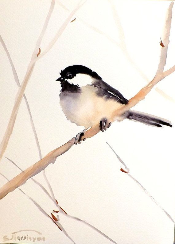 570x792 Chickadee Watercolor By Fougere Watercolor Birds In 2018 - Chickadee Watercolor