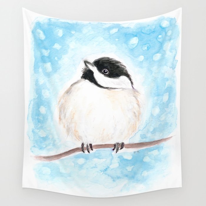 700x700 Cute Chickadee Watercolor Wall Tapestry By Eveystudios Society6 - Chickadee Watercolor