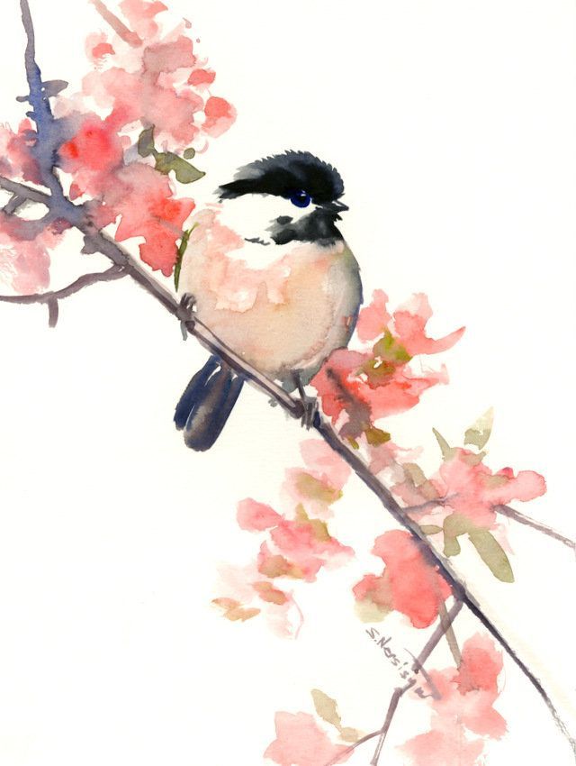640x850 Watercolor Art, Chickadee, One Of A Kind Watercolor Painting, Bird - Chickadee Watercolor