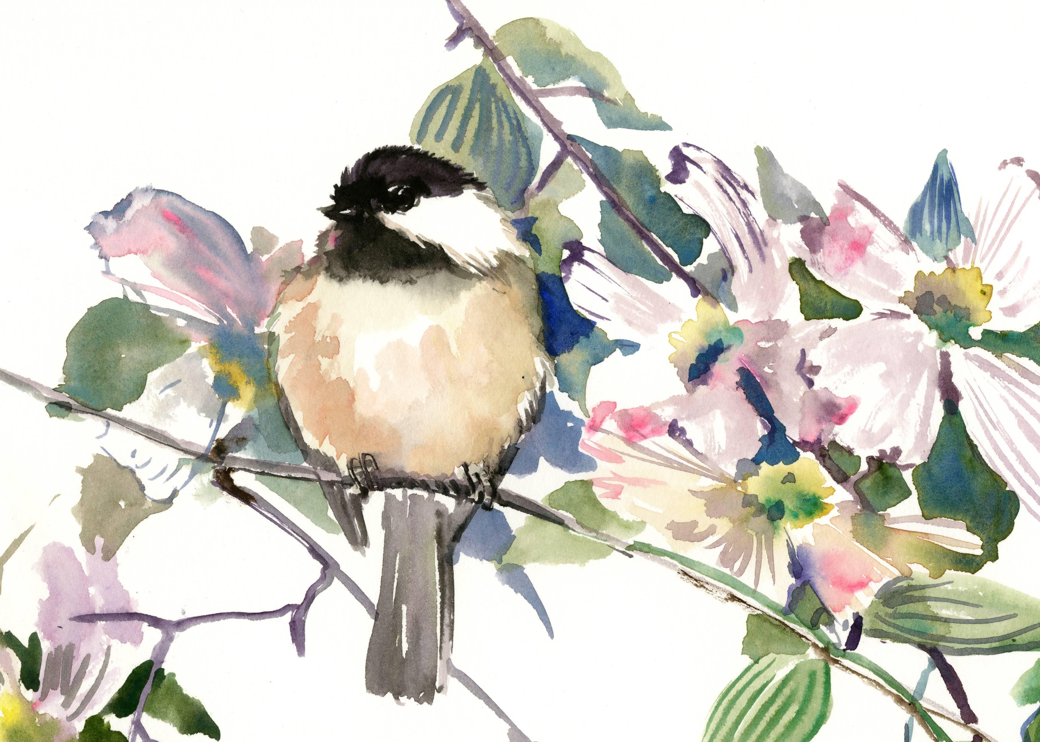 3600x2570 Suren Nersisyan - Chickadee Watercolor Painting