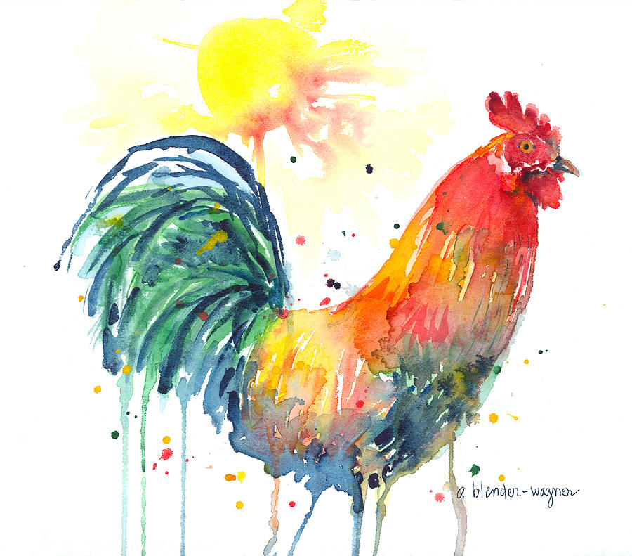 900x791 Colorful Alarm Clock Painting By Arline Wagner - Chicken Watercolor Paintings