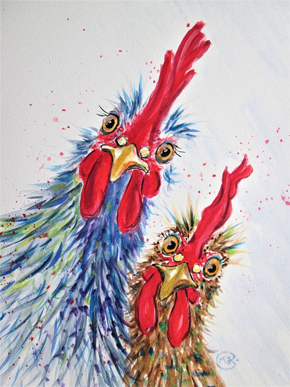 570x760 Original Chicken Watercolor, Chicken Art, Rooster Art, Cockerel - Chicken Watercolor Paintings