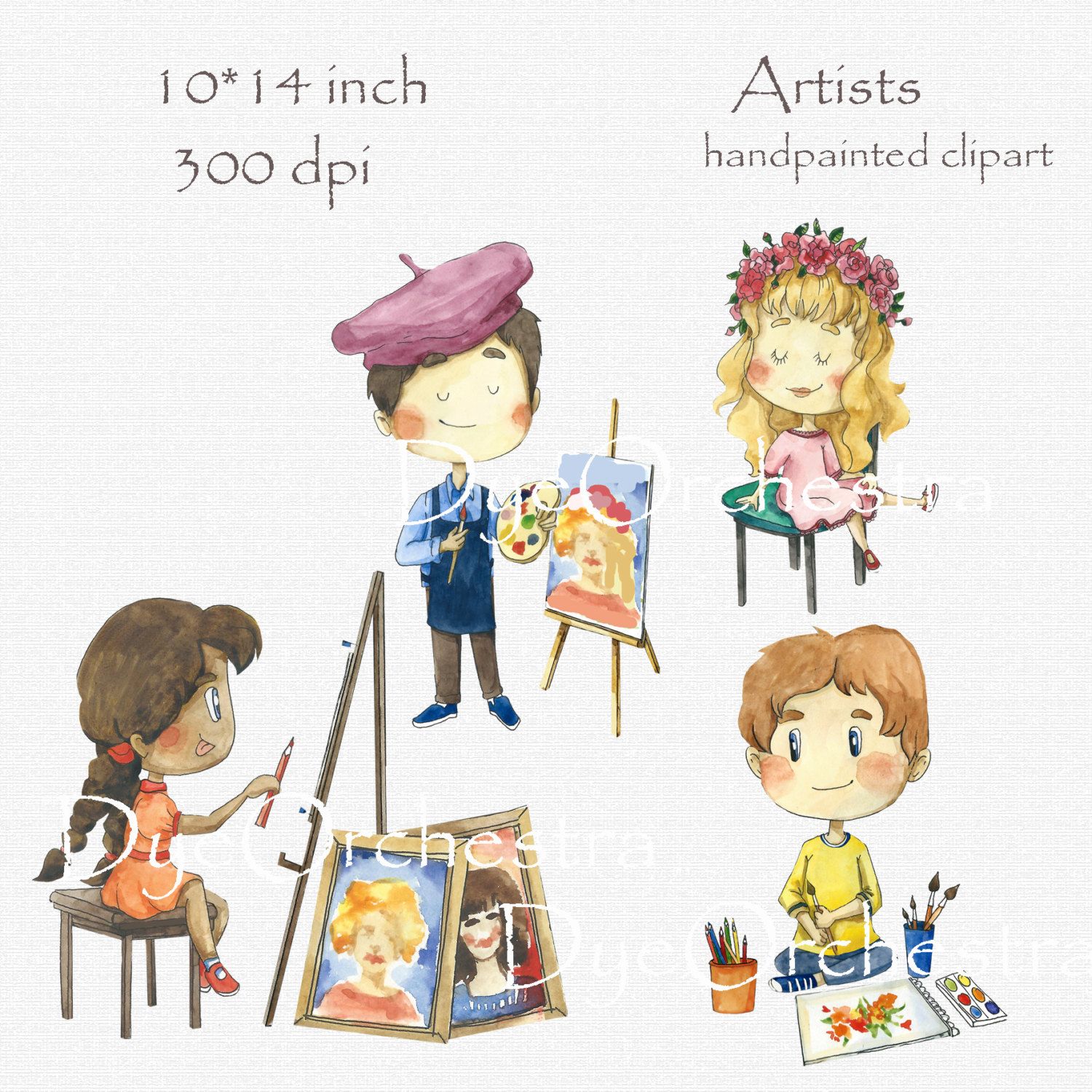 1500x1500 Digital Clipart, Clip Art, Watercolor Children, Watercolor Boys - Children Watercolor