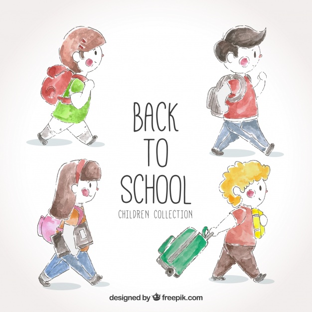 626x626 Set Back To Watercolor Children With Backpack Vector Free Download - Children Watercolor