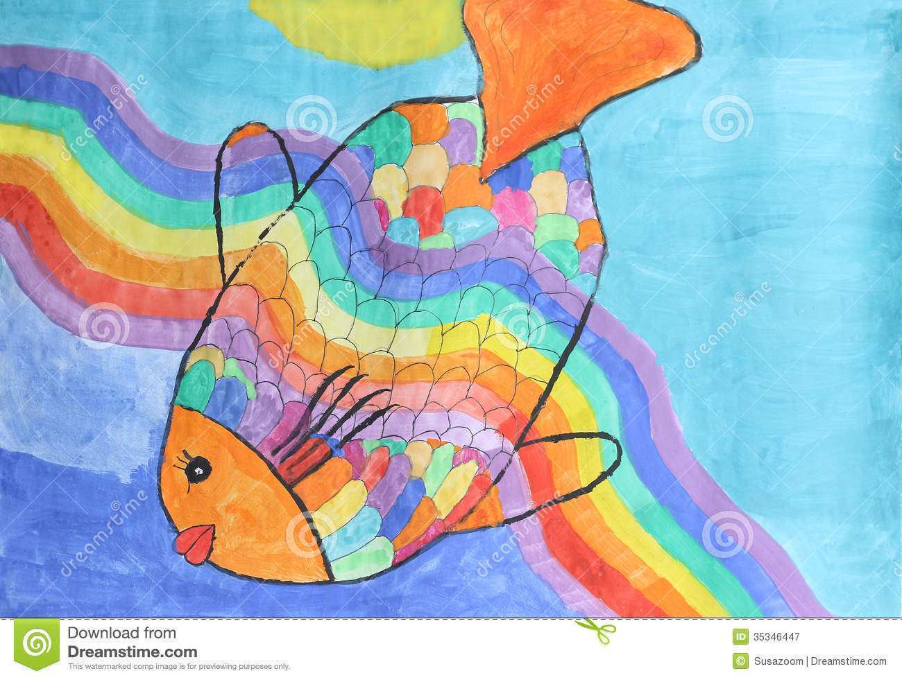 1300x981 Water Painting For Kids Best Of Beautiful Rainbow Fish Children - Children Watercolor