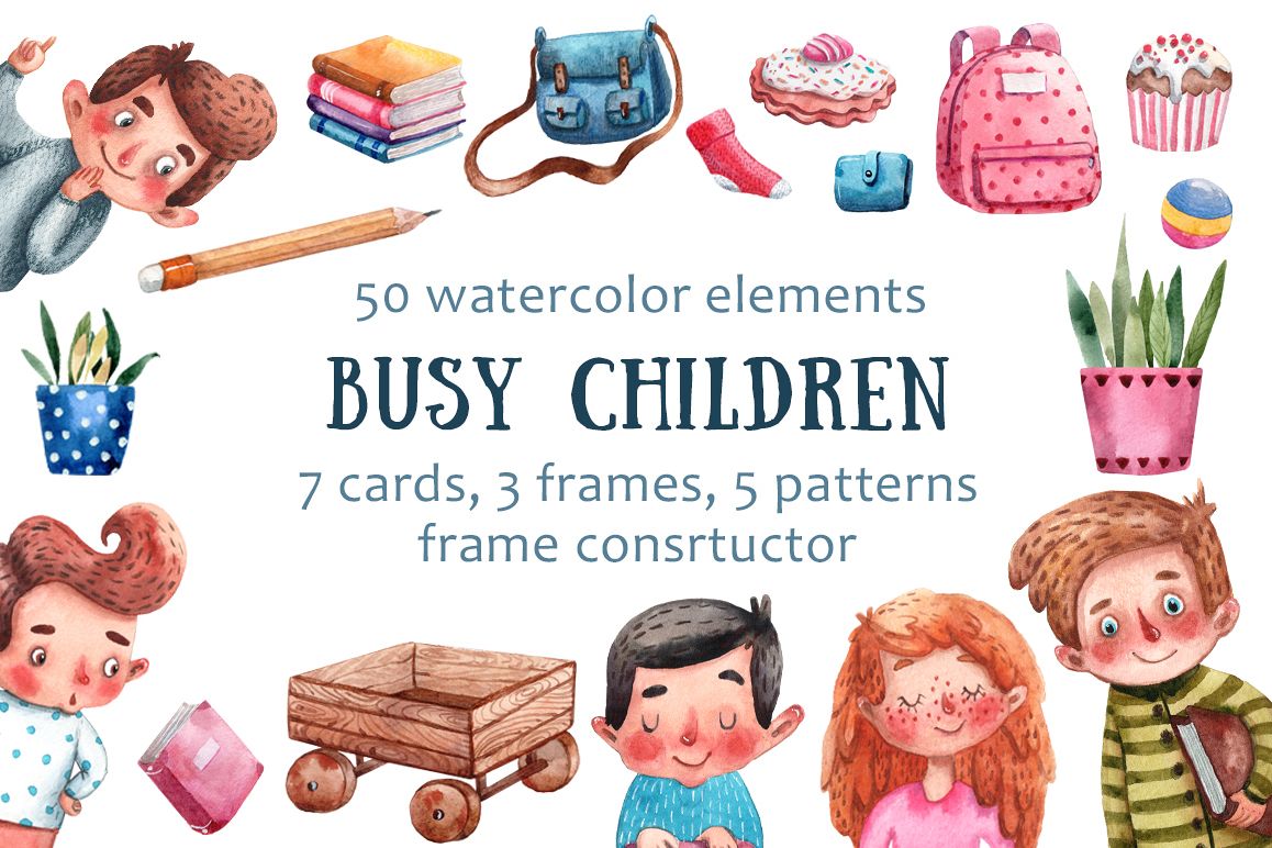 1158x772 Busy Children - Children Watercolor