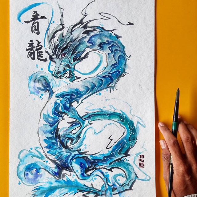 640x640 Azure Dragon. Watercolor On Fabriano Artistico. Chinese Painting - Chinese Dragon Watercolor