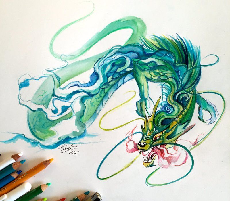 800x699 Interesting Use Of Watercolor Lines As Brush Strokes. Like The - Chinese Dragon Watercolor