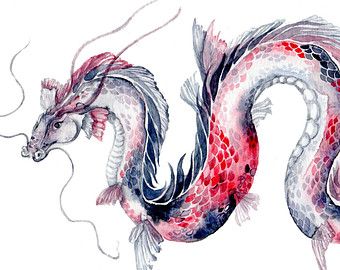 340x270 Koi Dragon - Chinese Dragon Watercolor