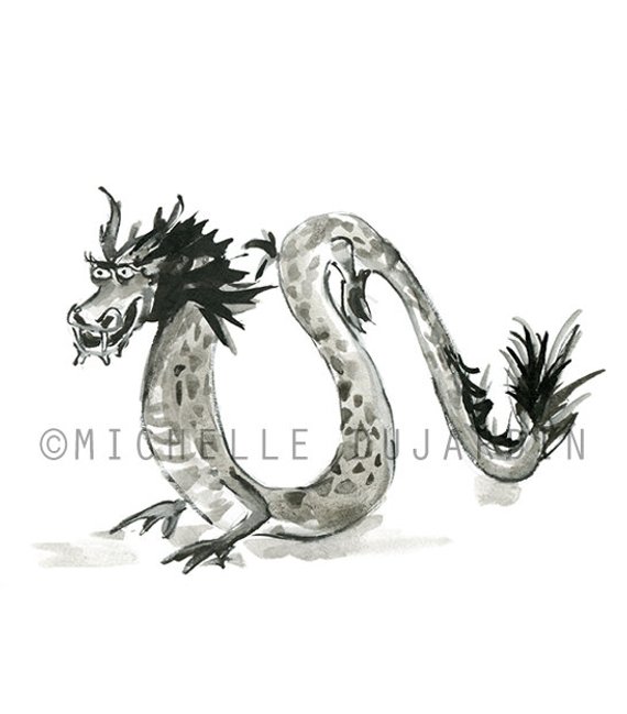 570x649 Chinese Dragon Painting Original Art Dragon Art Ink Etsy - Chinese Dragon Watercolor