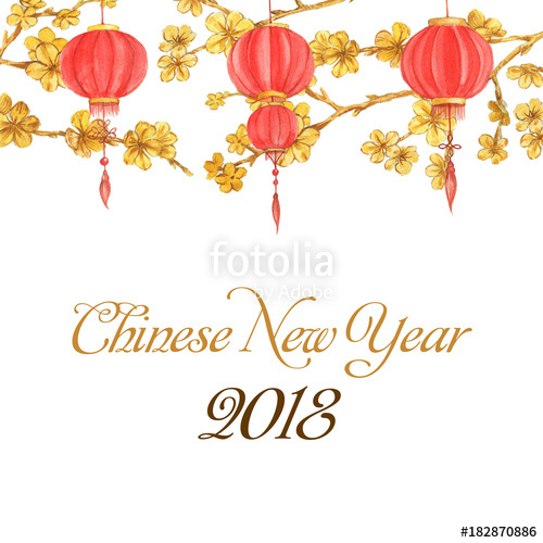 500x500 Hand Drawn Watercolor Illustration Of The Chinese Lanterns And - Chinese New Year Watercolor