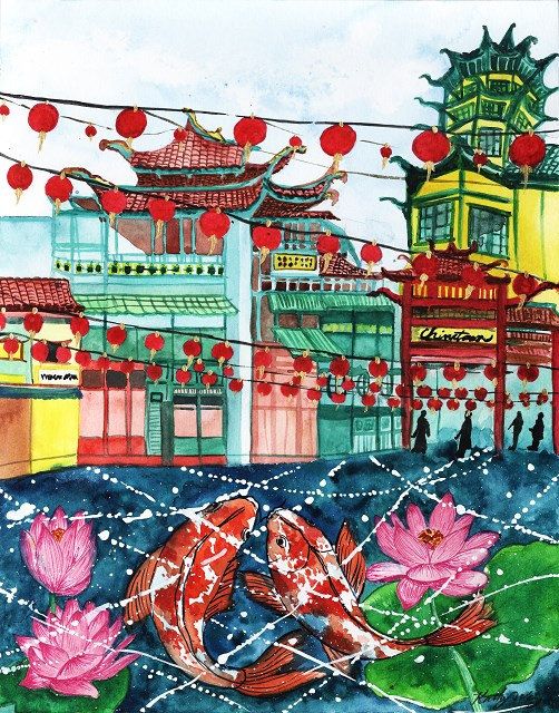 502x640 Chinatown Chinese New Year Koi Fish Watercolor By Kblossoms - Chinese New Year Watercolor