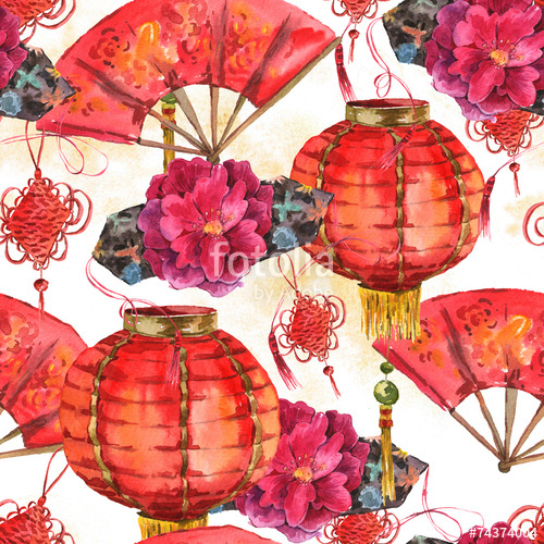 500x500 Seamless Watercolor Chinese New Year Background Stock Photo And - Chinese New Year Watercolor