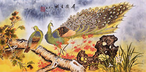300x149 Peacock Birds Loverampflowers Oriental Asian Fine Art Chinese - Chinese Watercolor