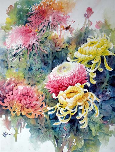 380x504 Chinese Watercolor Chrysanthemum Flower Painting Lesson - Chinese Watercolor Flowers