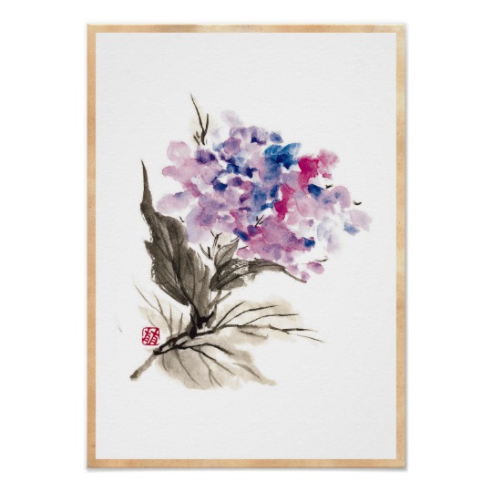 540x540 Cool Oriental Chinese Classic Watercolor Flowers Poster - Chinese Watercolor Flowers