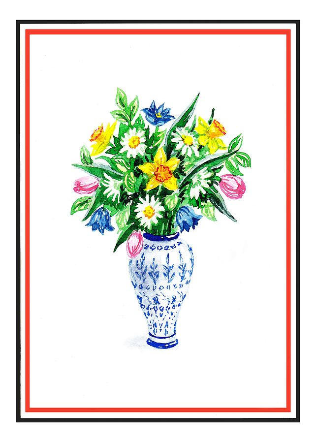 642x900 Watercolor Flowers Bouquet In Chinese Antique Vase Painting By - Chinese Watercolor Flowers