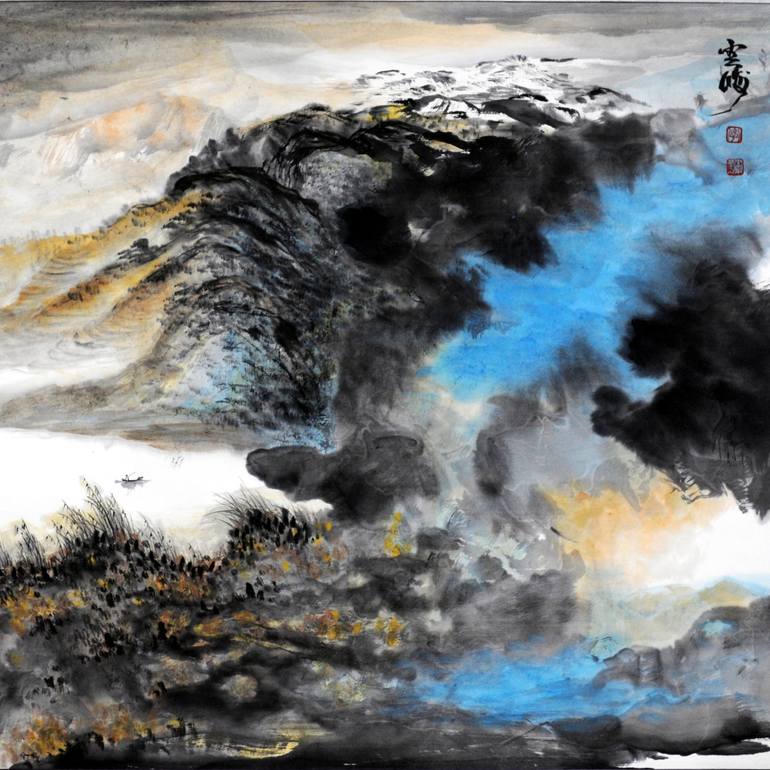 770x770 Chinese Watercolour Landscape Paining, With Heavy Colour Painting - Chinese Watercolor Landscape