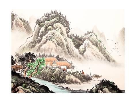 473x355 Chinese Landscape Watercolor Painting Prints By Baoyan - Chinese Watercolor Landscape