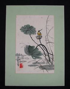 234x300 Antique China Chinese Flower With Bird Artist Signed Watercolor - Chinese Watercolor Paper