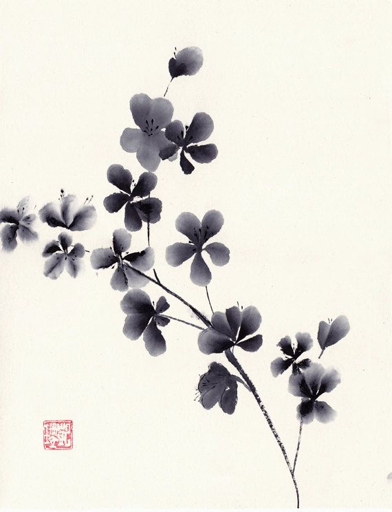 570x744 Plum Blossom Original Black And White Watercolor Painting Chinese - Chinese White Watercolor