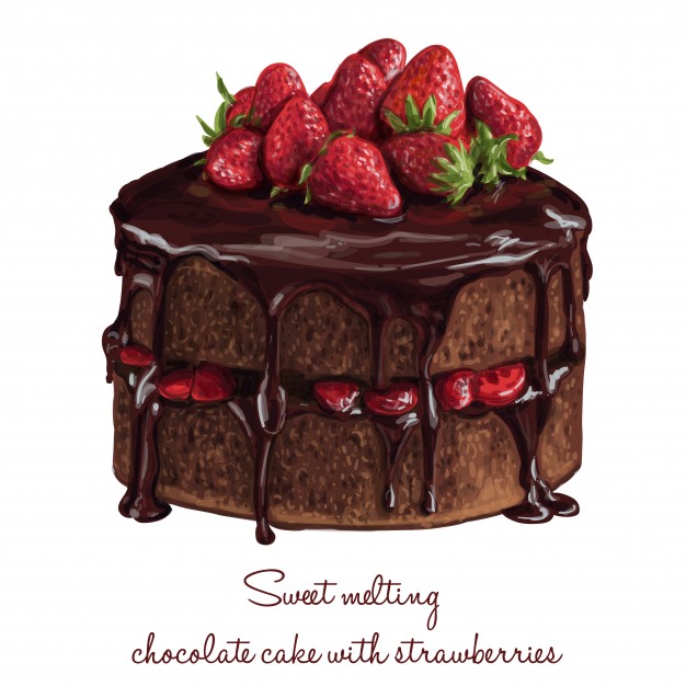 626x626 Chocolate Cake With Strawberries Vector Free Download - Chocolate Cake Watercolor