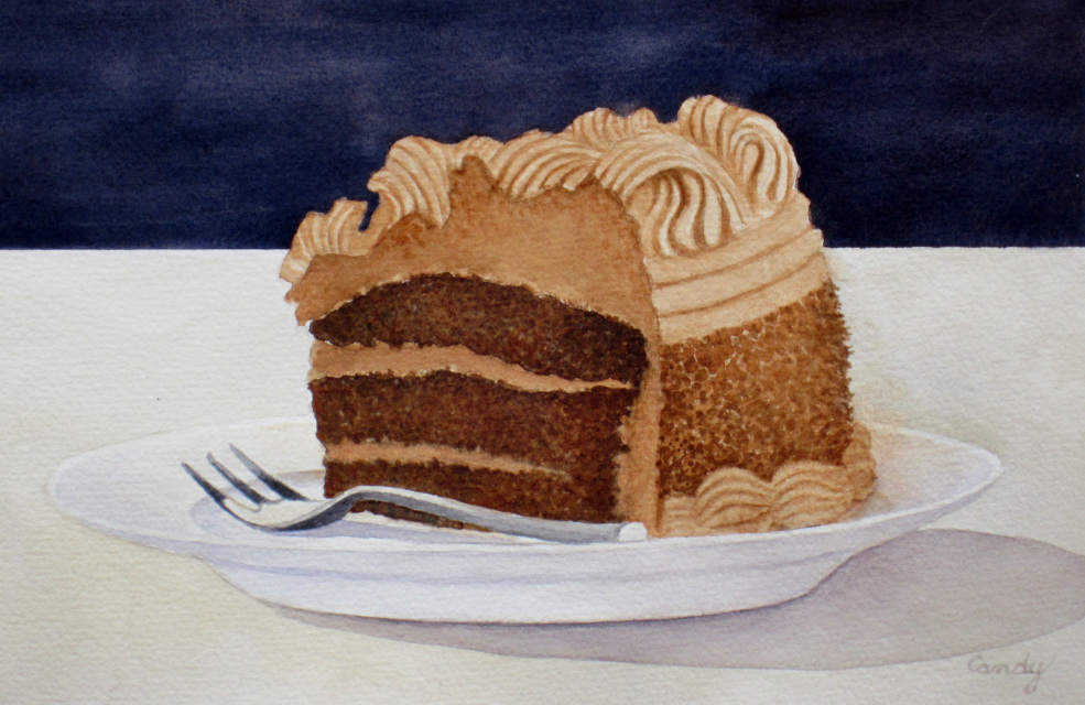 985x640 Slice Of Chocolate Cake - Chocolate Cake Watercolor
