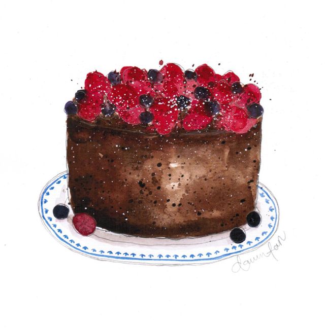 640x647 Chocolate Cake Watercolor [Illustration] Food - Chocolate Cake Watercolor
