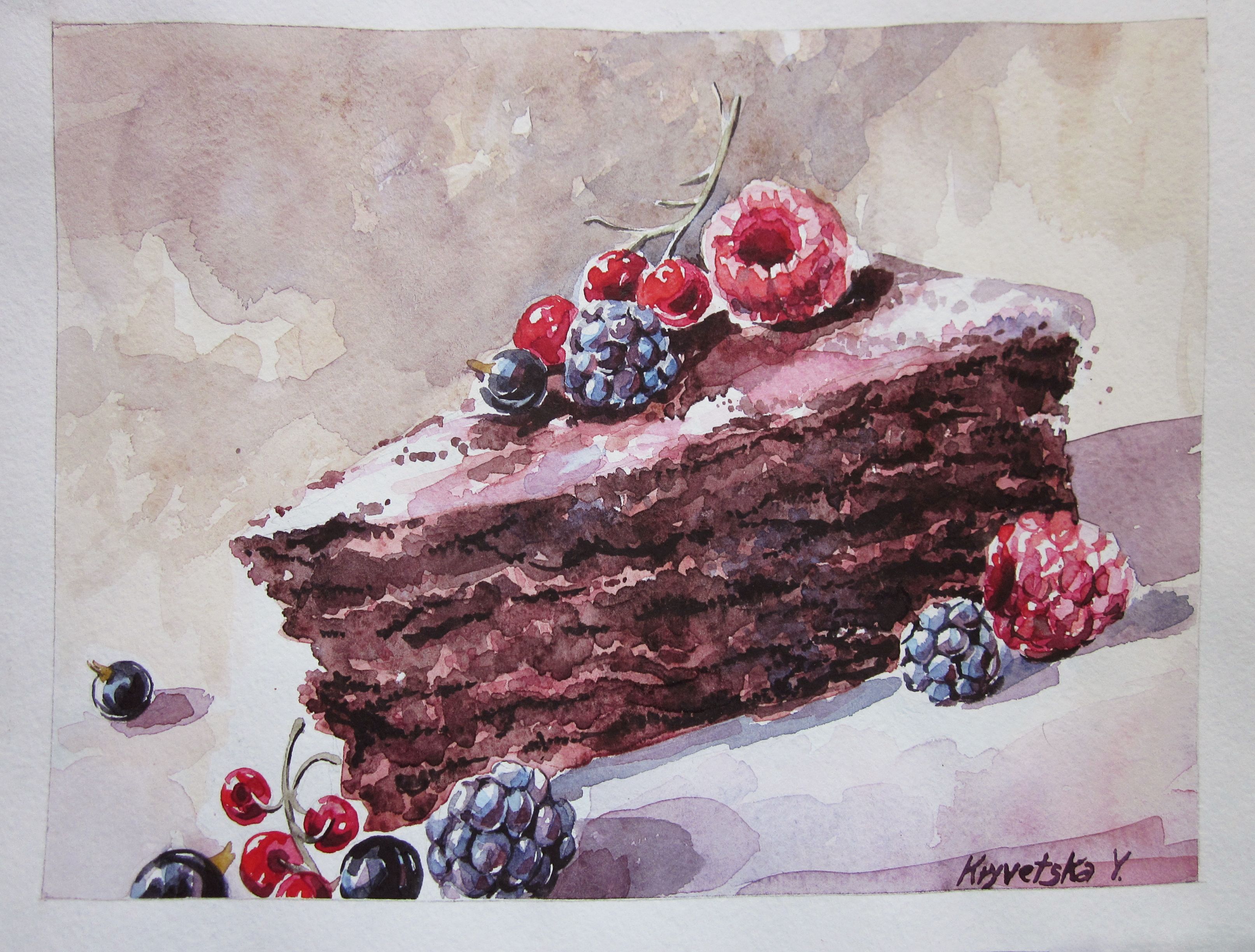3226x2448 Watercolor Raspberry Chocolate Cake Watercolor Sweet Cakes Food - Chocolate Cake Watercolor