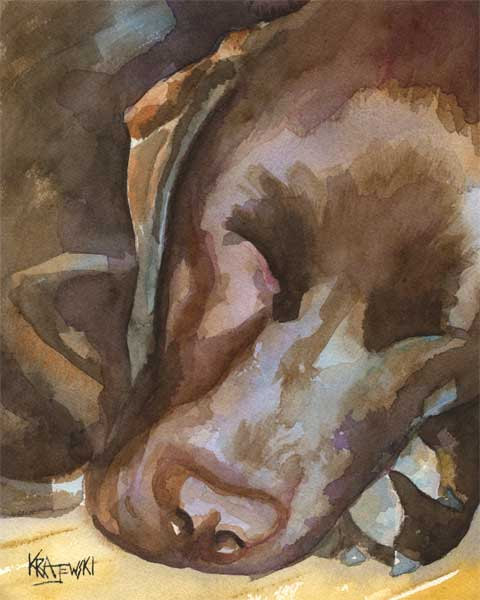480x600 Chocolate Lab Memorial, Painting, Portrait, Labrador Retriever Art - Chocolate Lab Watercolor
