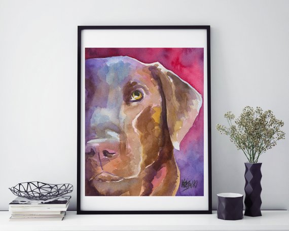 570x456 Chocolate Lab Watercolor Labrador Retriever Art Print Of Etsy - Chocolate Lab Watercolor