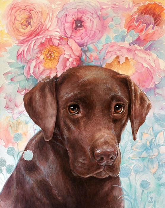 556x700 Custom Watercolor Pet Portrait On Custom Background - Chocolate Lab Watercolor