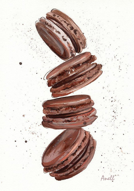 570x807 Chocolate Macaroon Watercolor Print - Chocolate Watercolor