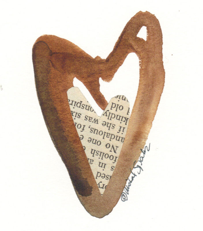 704x800 Chocolate Heart, Watercolor Original With Vintage Book Page - Chocolate Watercolor