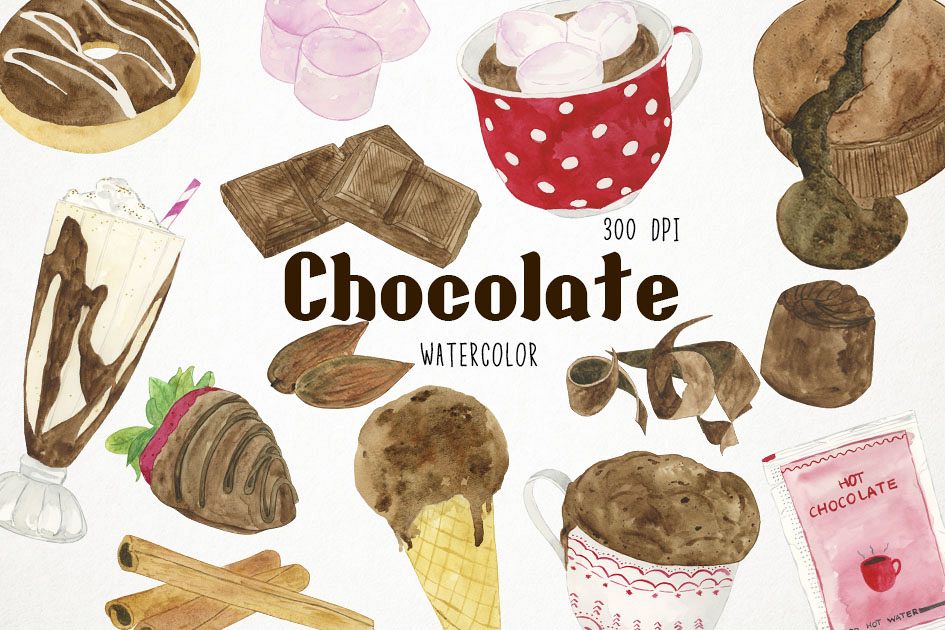 945x630 Watercolor Chocolate Clipart, Chocolate Illustration - Chocolate Watercolor
