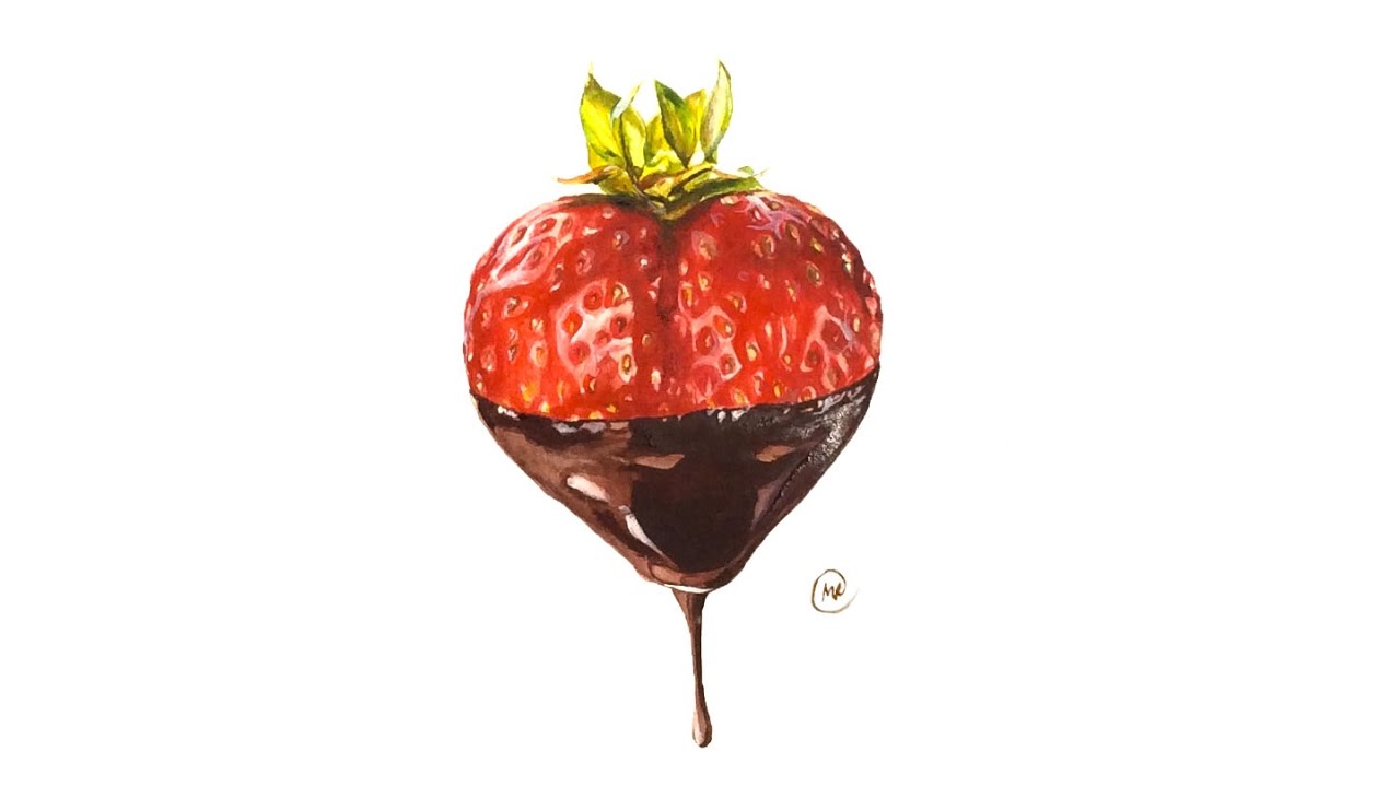 1280x720 Watercolor Chocolate Dipped Strawberry Painting Demonstration - Chocolate Watercolor