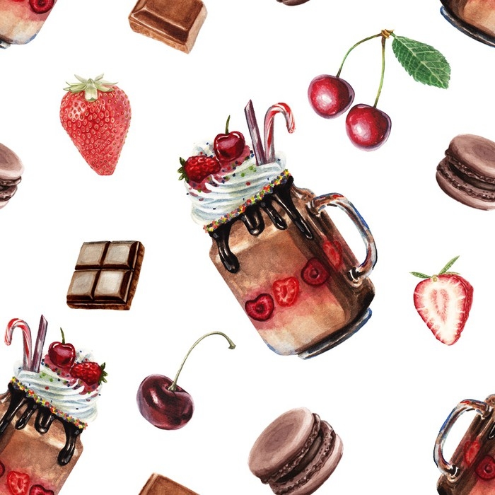 700x700 Watercolor Chocolate Shake Pattern Wall Mural We Live - Chocolate Watercolor