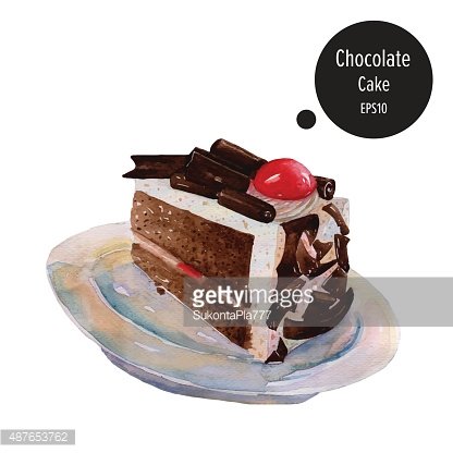 416x416 Chocolate Cake With Cream Jelly On Plate Watercolor Painting Vec - Chocolate Watercolor