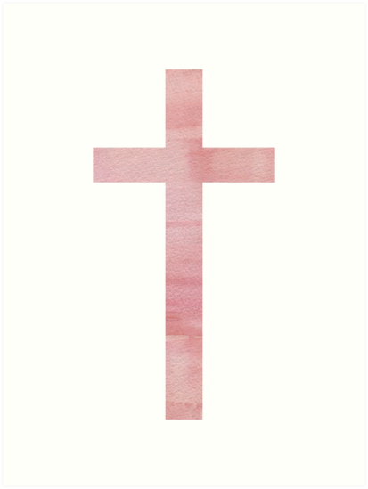 413x549 Christian Cross Pink Watercolor Art Prints By Walk By Faith - Christian Watercolor