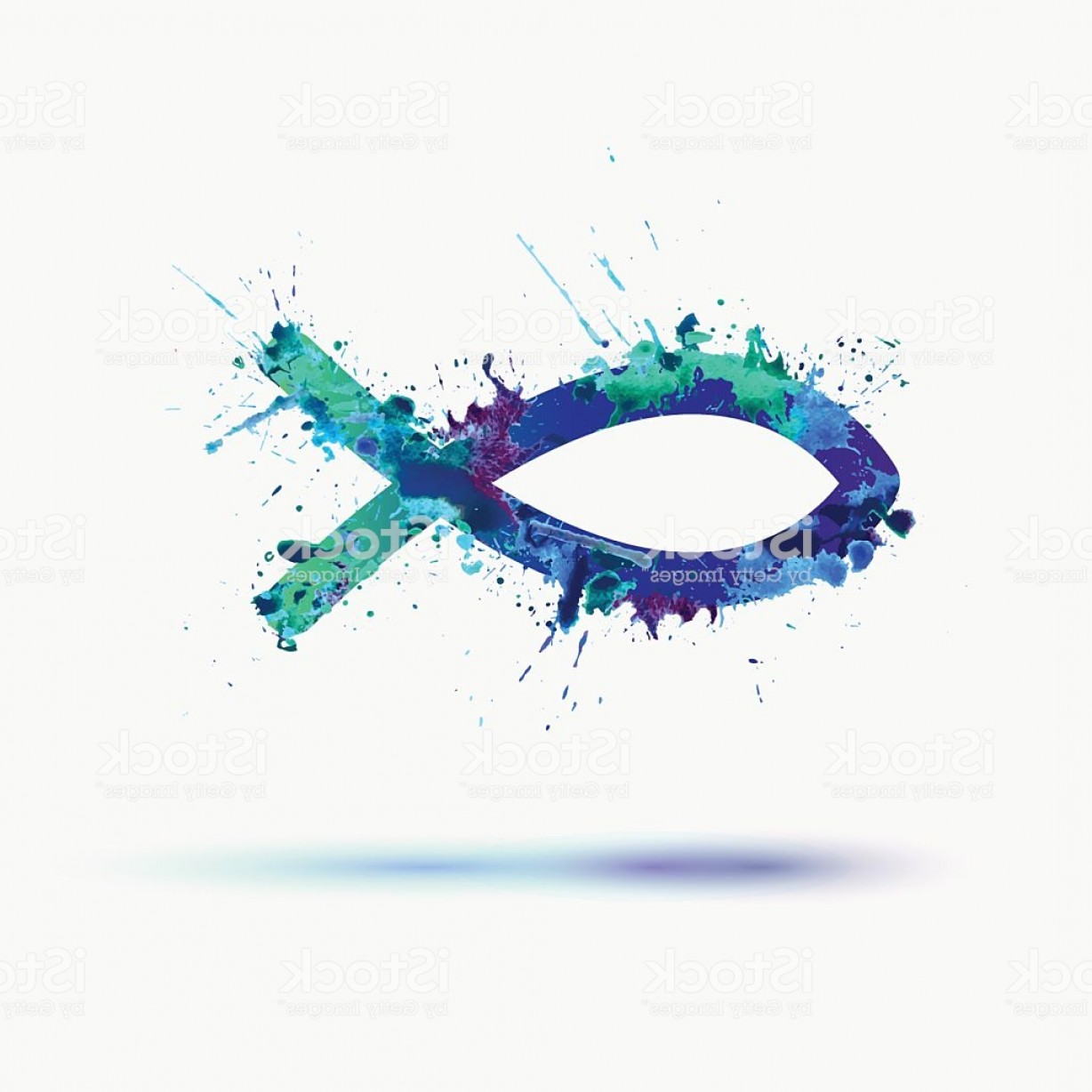 1228x1228 Christian Fish Symbol Vector Watercolor Splash Gm Shopatcloth - Christian Watercolor