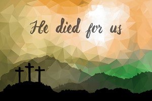 300x200 Easter Scene With Cross. Jesus Christ. Watercolor Vector - Christian Watercolor