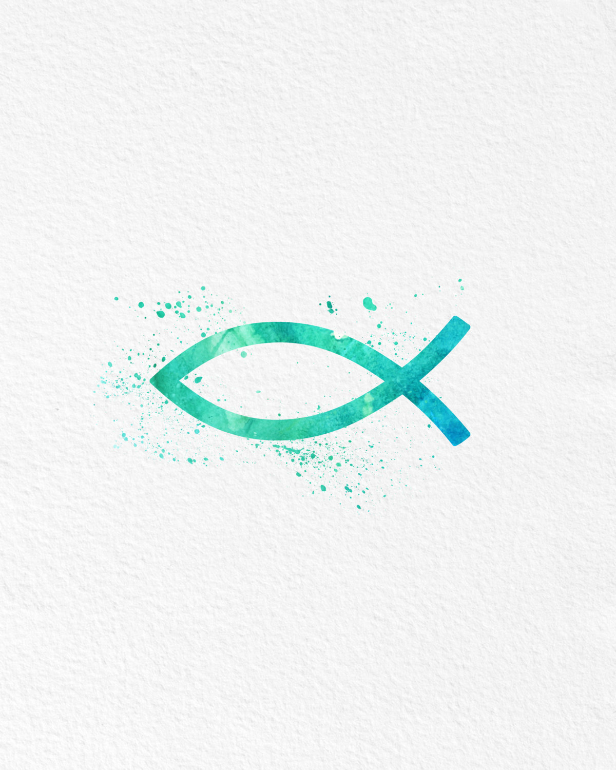1200x1500 Watercolor Art Christian Fish Religious Gift Modern 8x10 Wall Art - Christian Watercolor