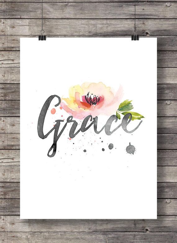 570x784 Bible Journaling Grace Watercolor Floral Typography Art Print - Christian Watercolor