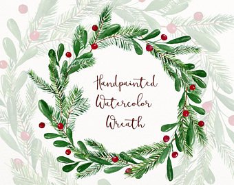 340x270 Christmas Watercolor Etsy - Christmas Garland Watercolor