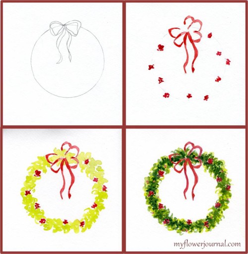 500x513 How To Paint A Watercolor Christmas Wreath - Christmas Garland Watercolor